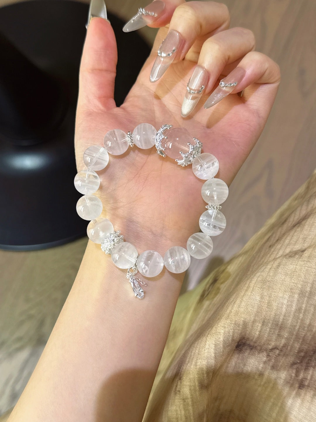 ▫️▪️ White Ghost Pink Quartz Bracelet
